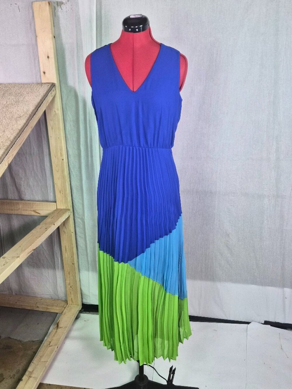 Taylor Womens Maxi Dress Size 8 Blue Green Sleeveless Ruffled V-Neck F864